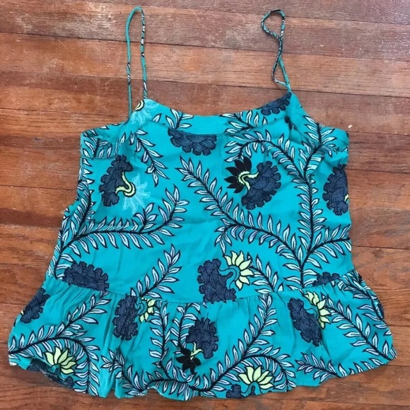 LOFT Blue Paisley Floral Print Peplum Tank Top - Picture 2 of 8